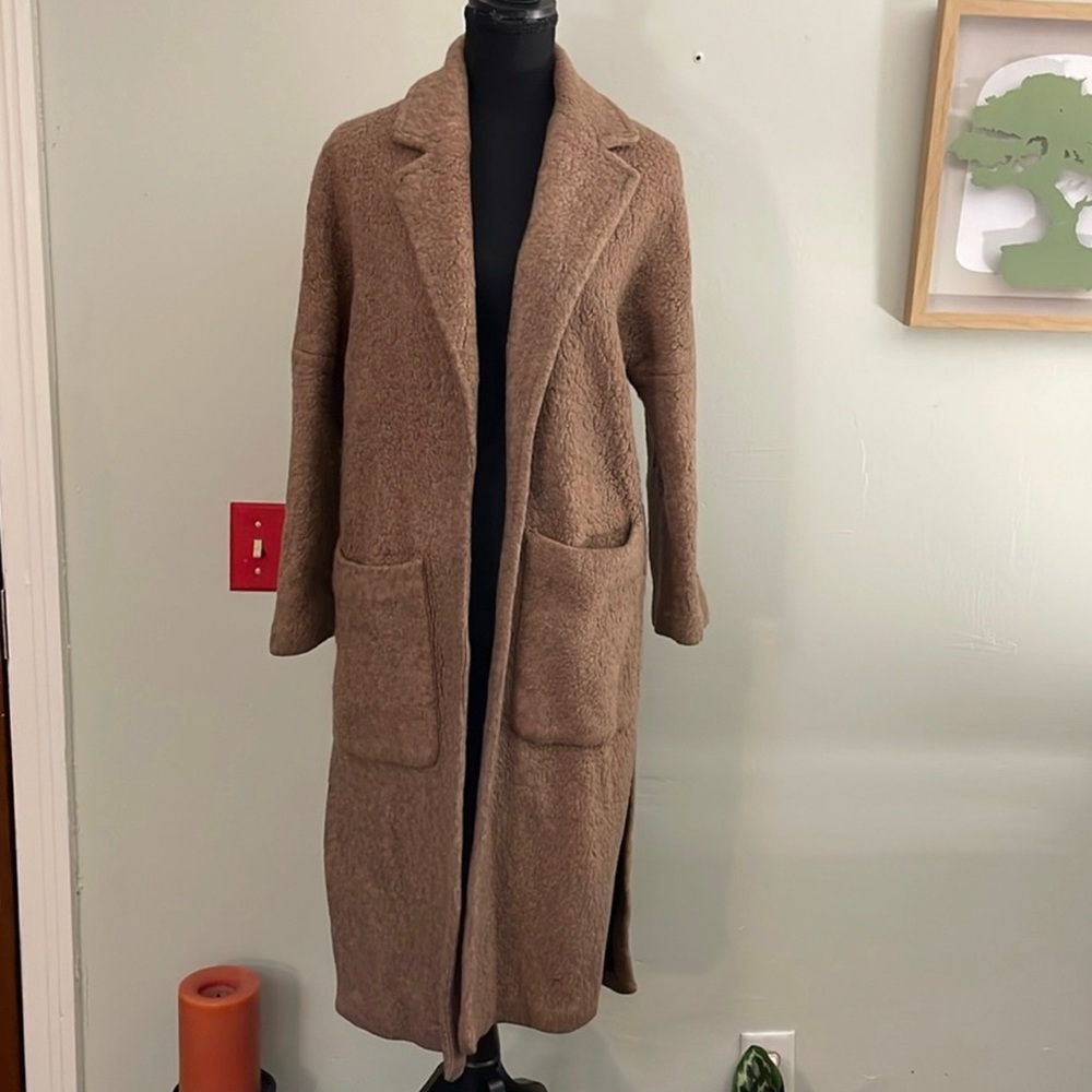 Zara camel open front full length coat XS